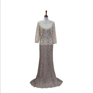 Tadashi Shoji Illusion Boat Neck Two-Tone Lace Dress Size 12